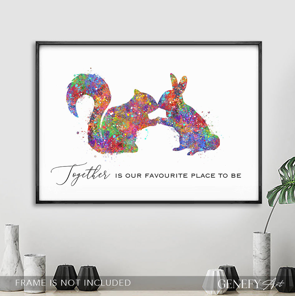 Squirrel and Bunny Watercolour Art Print