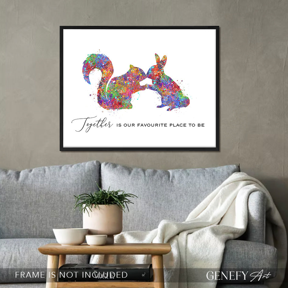 Squirrel and Bunny Watercolour Art Print