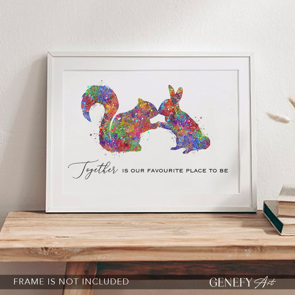 Squirrel and Bunny Watercolour Art Print