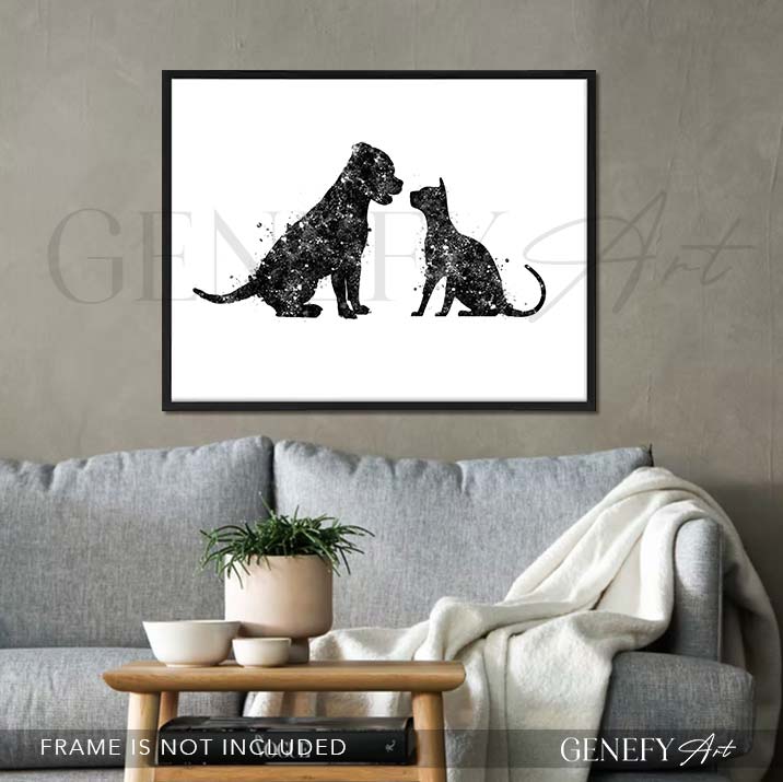 Staffordshire Bull Terrier and Cat Watercolour Print