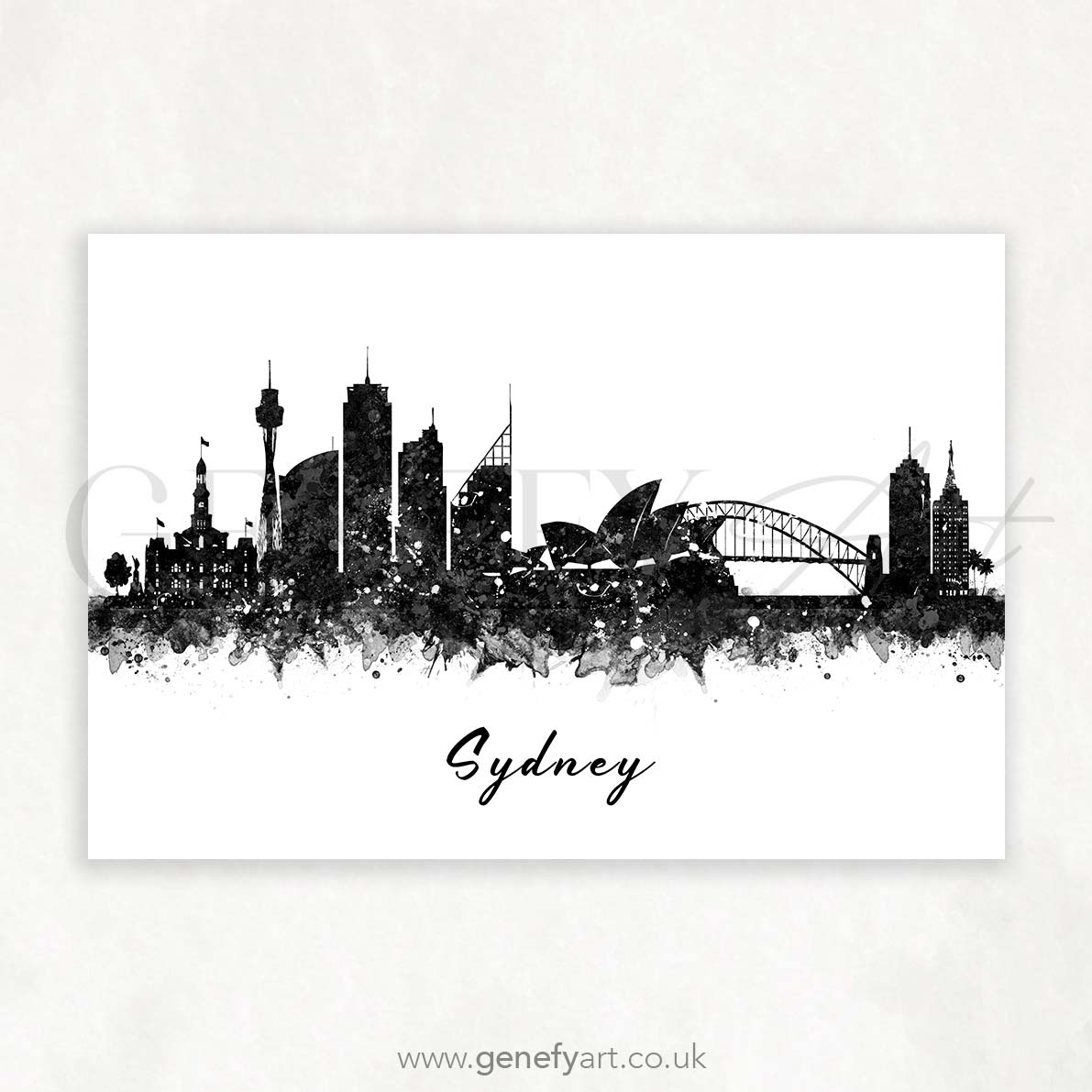 Sydney Skyline Black and White Watercolour Print