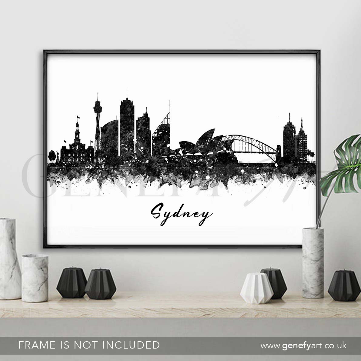 Sydney Skyline Black and White Watercolour Print