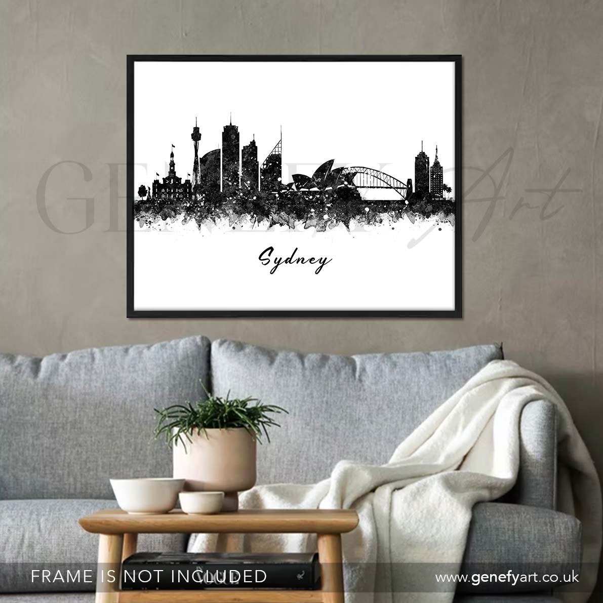 Sydney Skyline Black and White Watercolour Print
