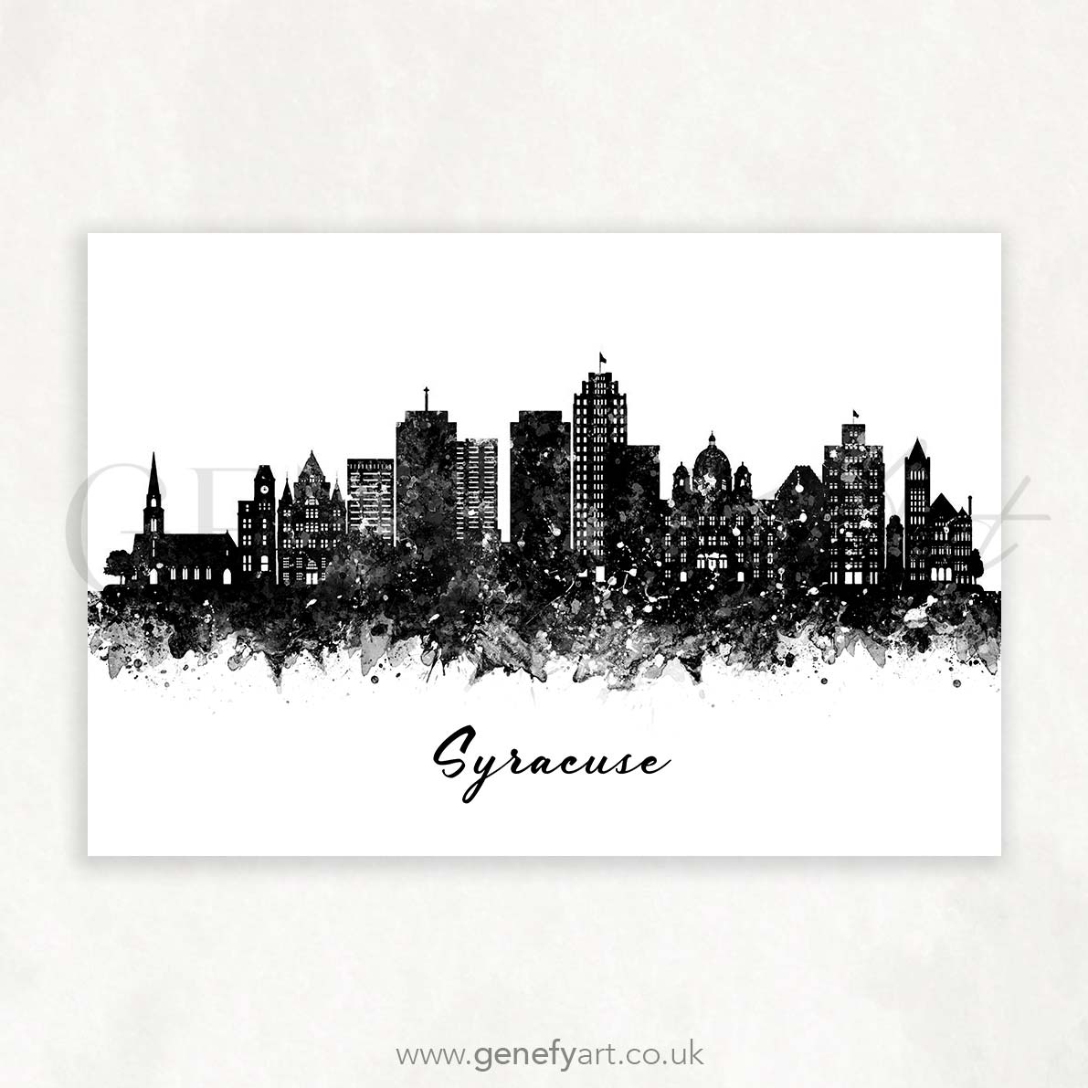 Syracuse Skyline Black and White Watercolour Print - Genefy Art