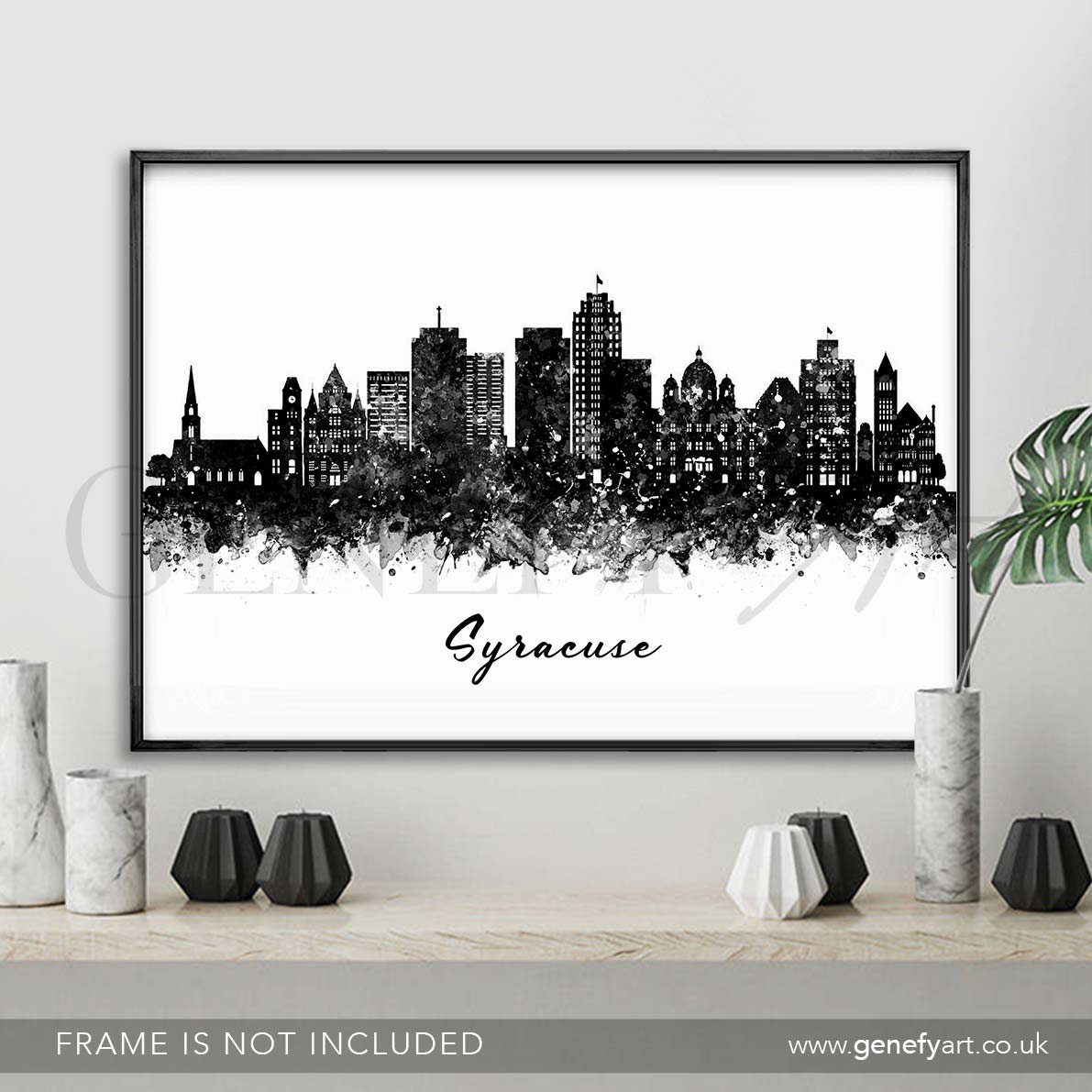 Syracuse Skyline Black and White Watercolour Print - Genefy Art