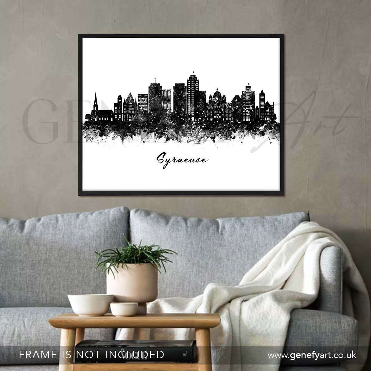 Syracuse Skyline Black and White Watercolour Print - Genefy Art