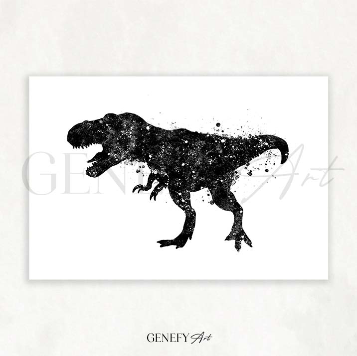 Dinosaur T-Rex Black and White Watercolour Print