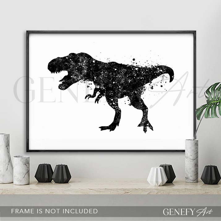 Dinosaur T-Rex Black and White Watercolour Print