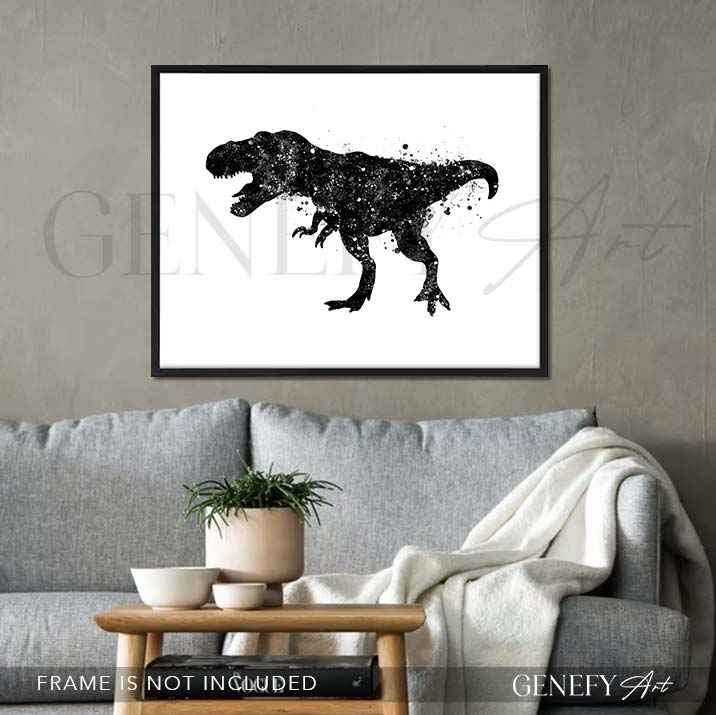 Dinosaur T-Rex Black and White Watercolour Print