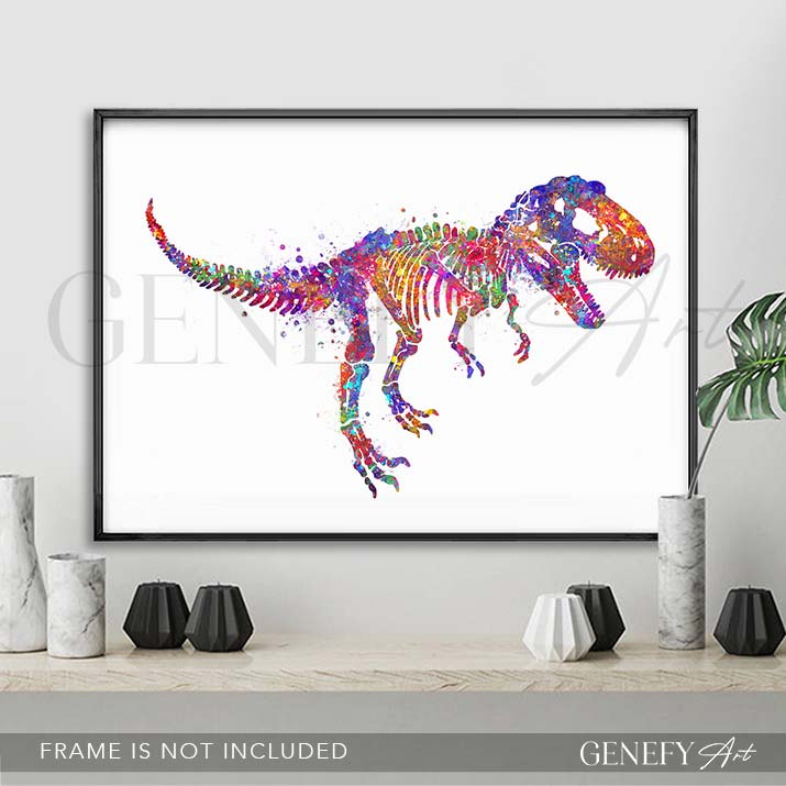 Dinosaur Tyrannosaurus T-Rex Skeleton Watercolour Print