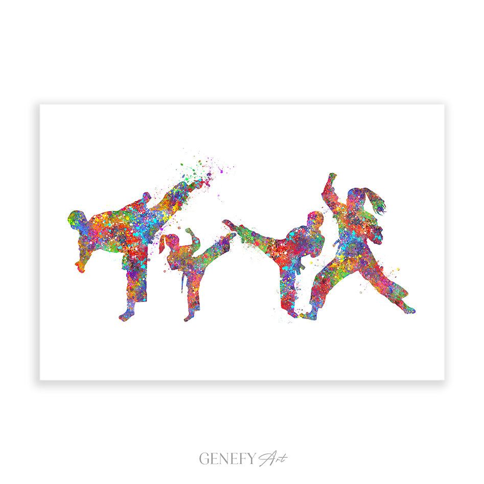 Taekwondo Family of 4 Watercolour Print