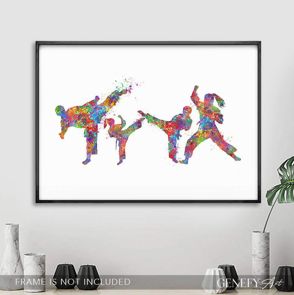 Taekwondo Family of 4 Watercolour Print