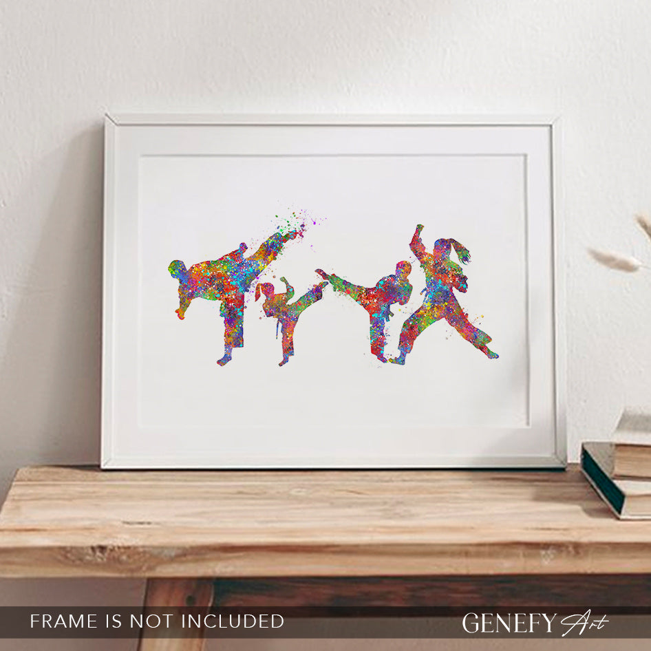Taekwondo Family of 4 Watercolour Print