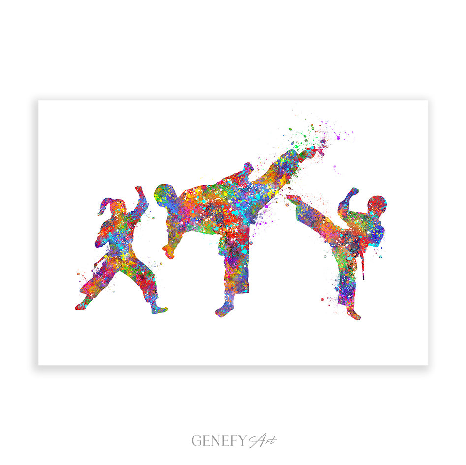 Taekwondo Father, Son and Daughter Watercolour Print