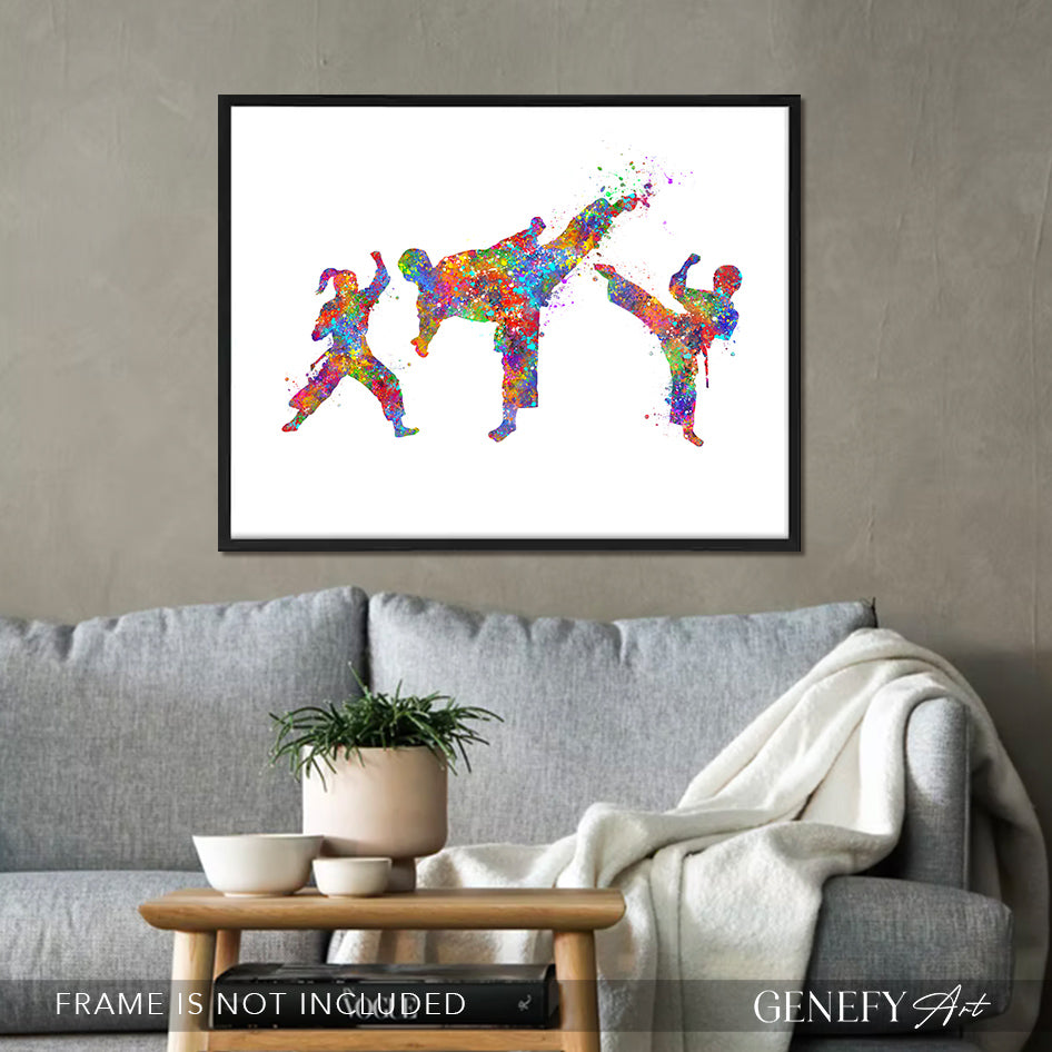 Taekwondo Father, Son and Daughter Watercolour Print