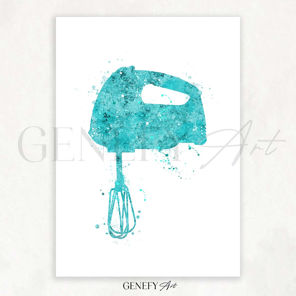Teal Kitchen Hand Mixer Watercolour Print