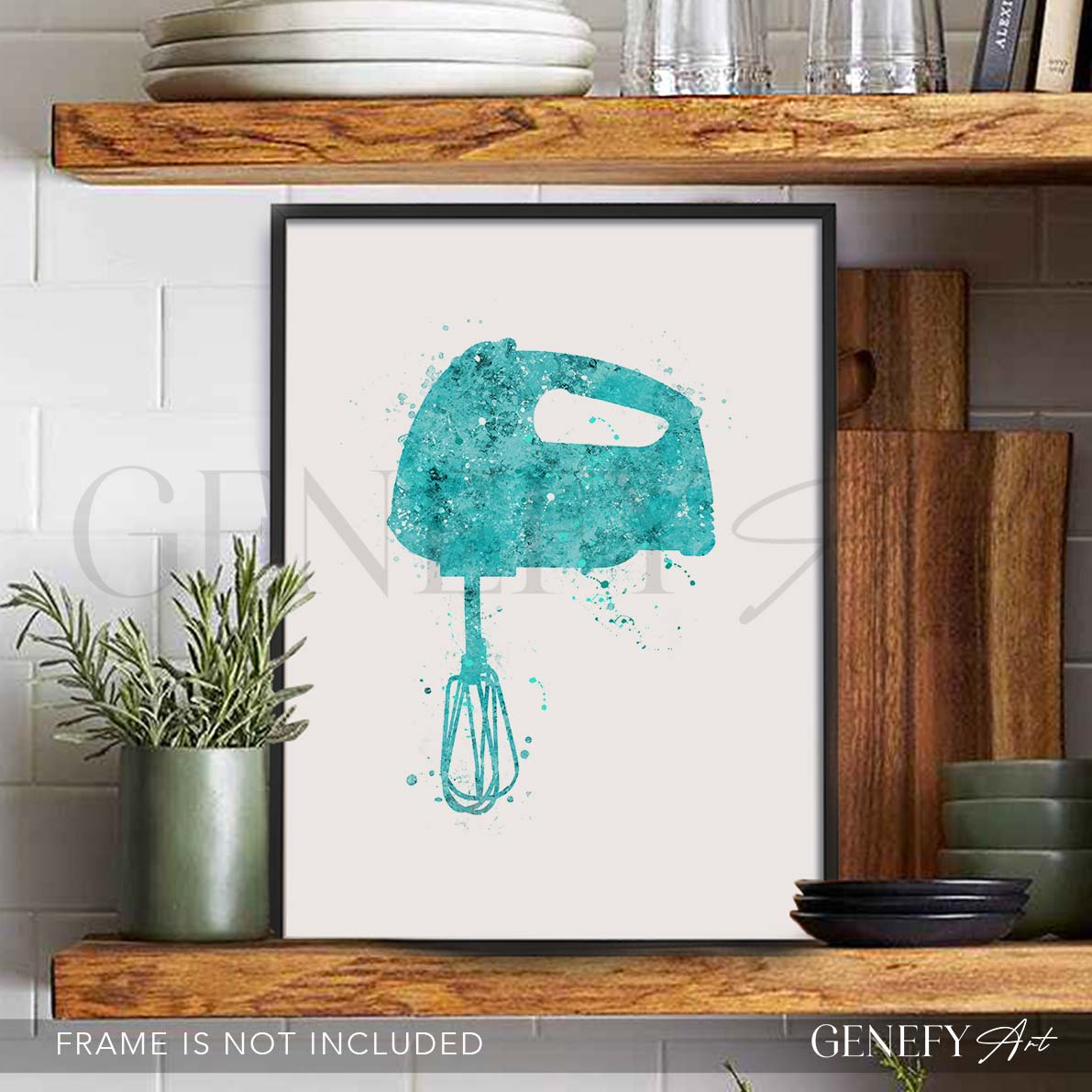 Teal Kitchen Hand Mixer Watercolour Print