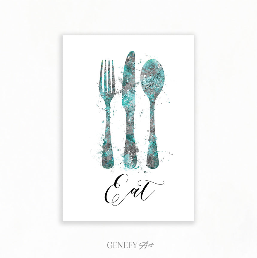 Teal Kitchen Art Print "Eat"