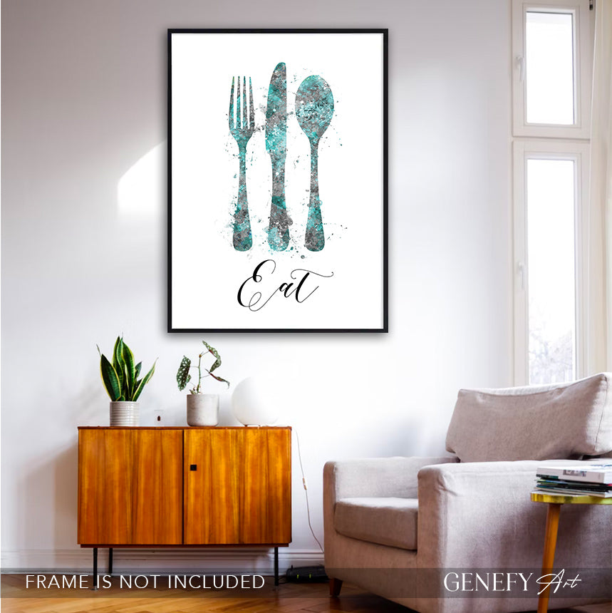 Teal Kitchen Art Print "Eat"
