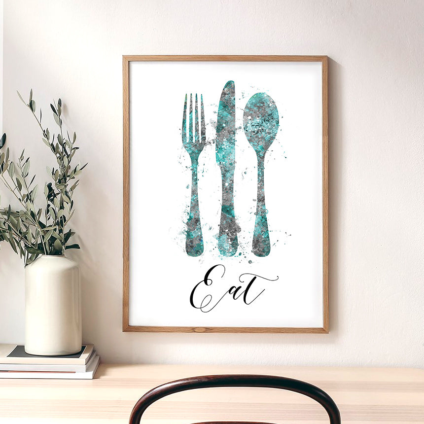 Teal Kitchen Art Print "Eat"