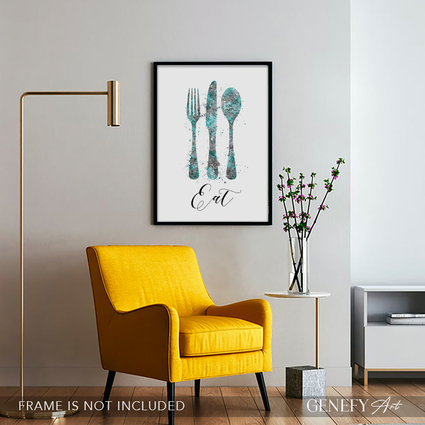 Teal Kitchen Art Print "Eat"