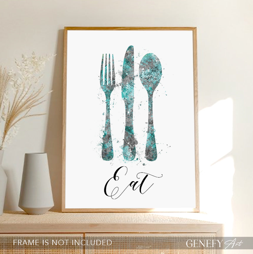 Teal Kitchen Art Print "Eat"