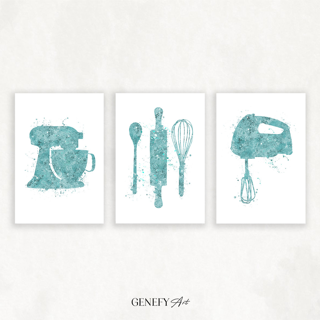 Teal Kitchen Art Set of 3 Prints