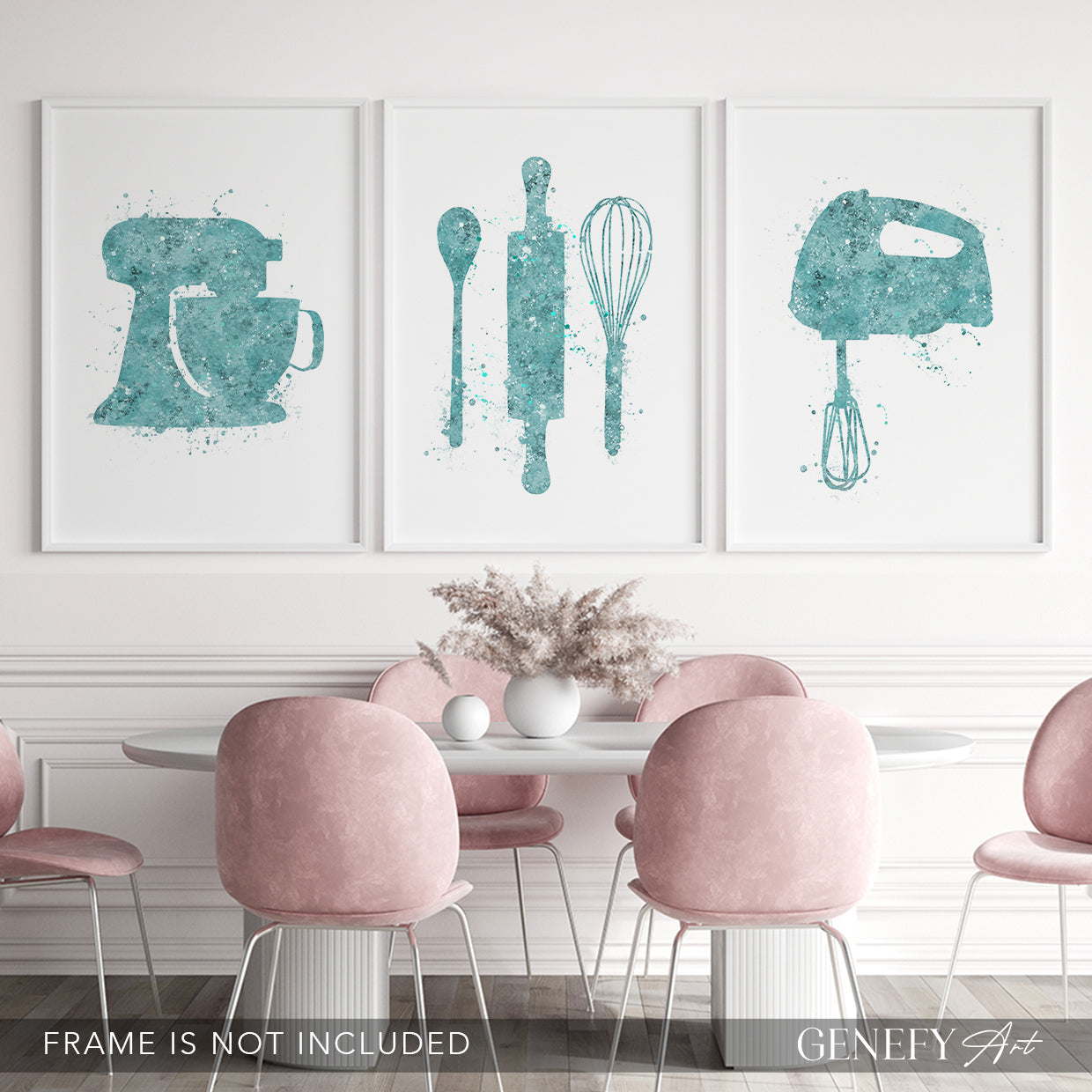 Teal Kitchen Art Set of 3 Prints