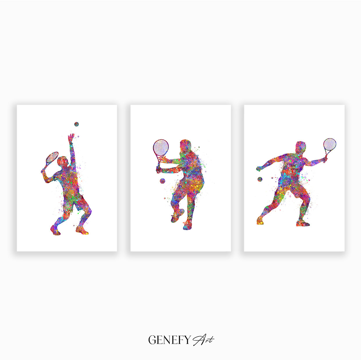 Tennis Player Watercolour Art Print - Set of 3