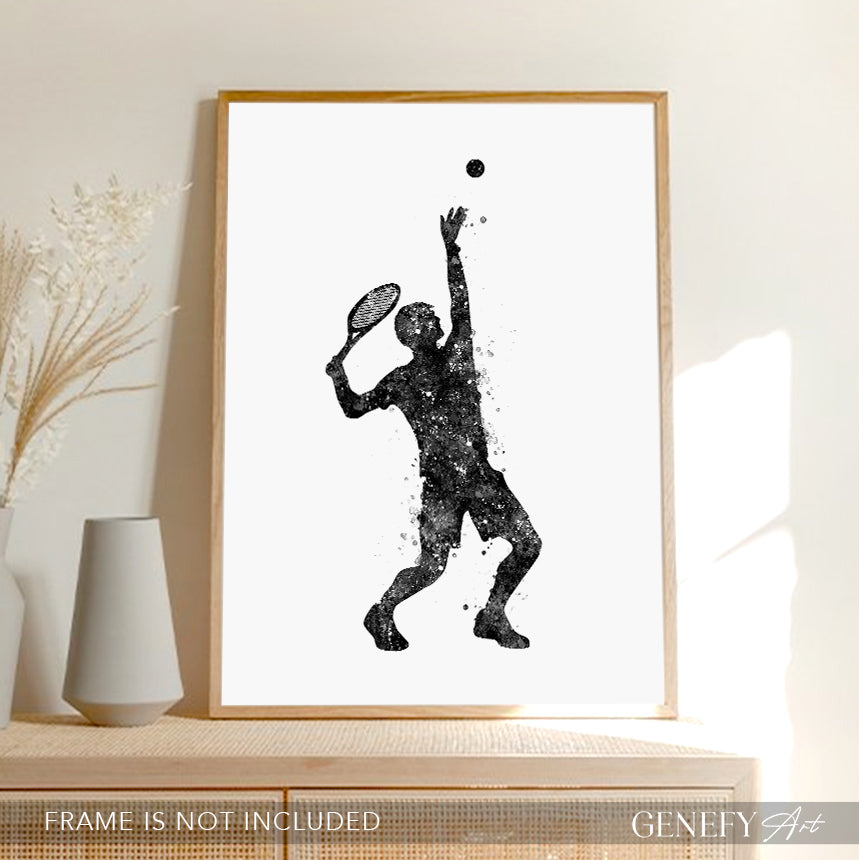 Tennis Player Black and White Art Print