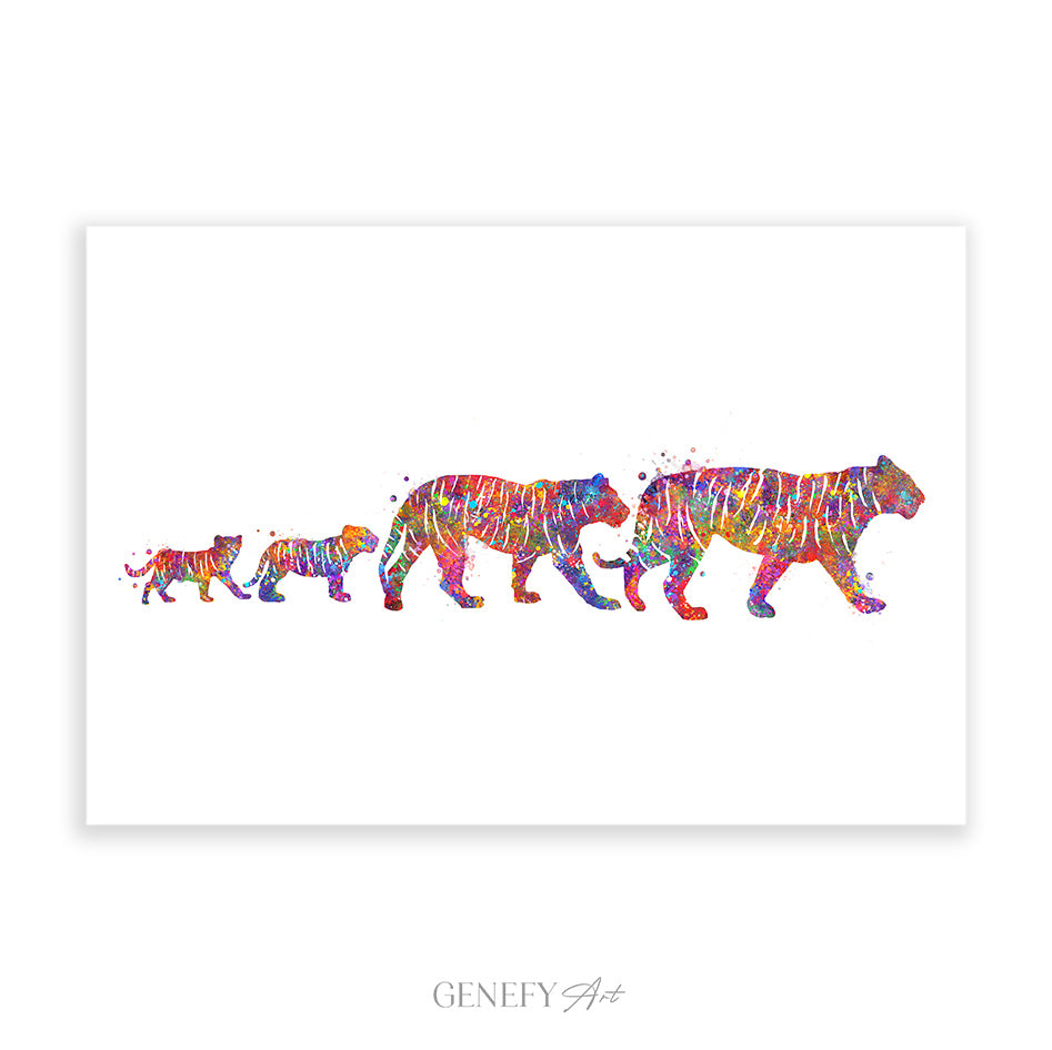 Tiger Family of 4 Watercolour Art Print