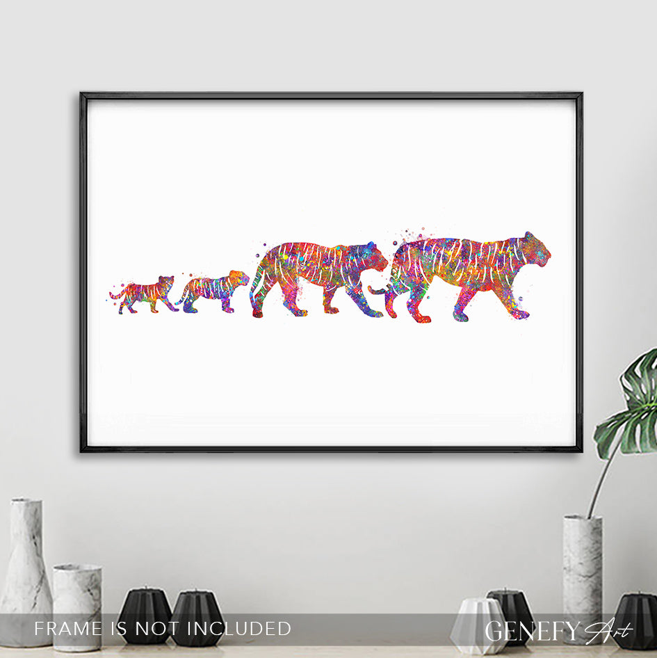Tiger Family of 4 Watercolour Art Print