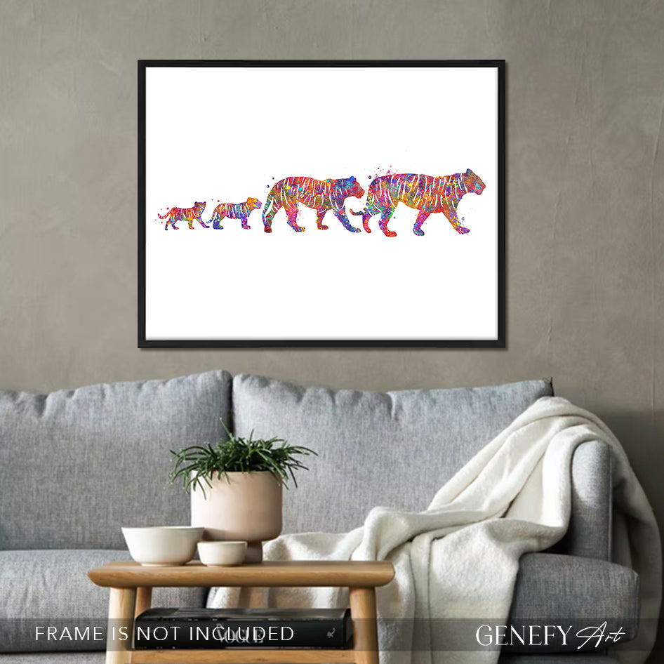 Tiger Family of 4 Watercolour Art Print