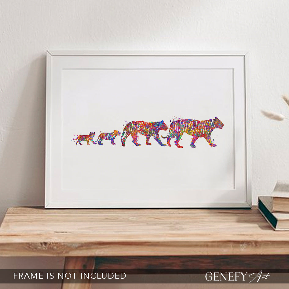 Tiger Family of 4 Watercolour Art Print