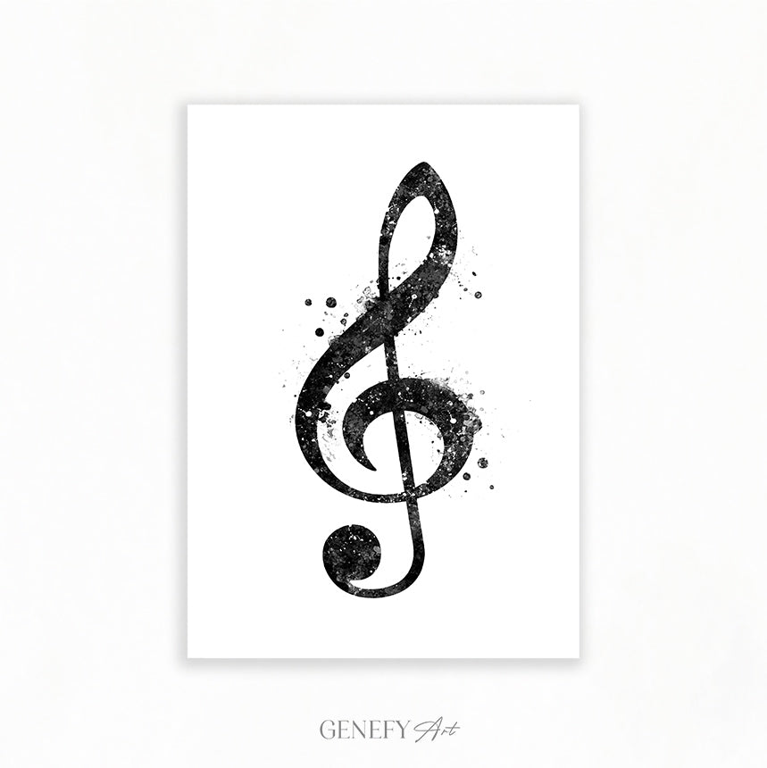 Treble Clef Black and White Art Print