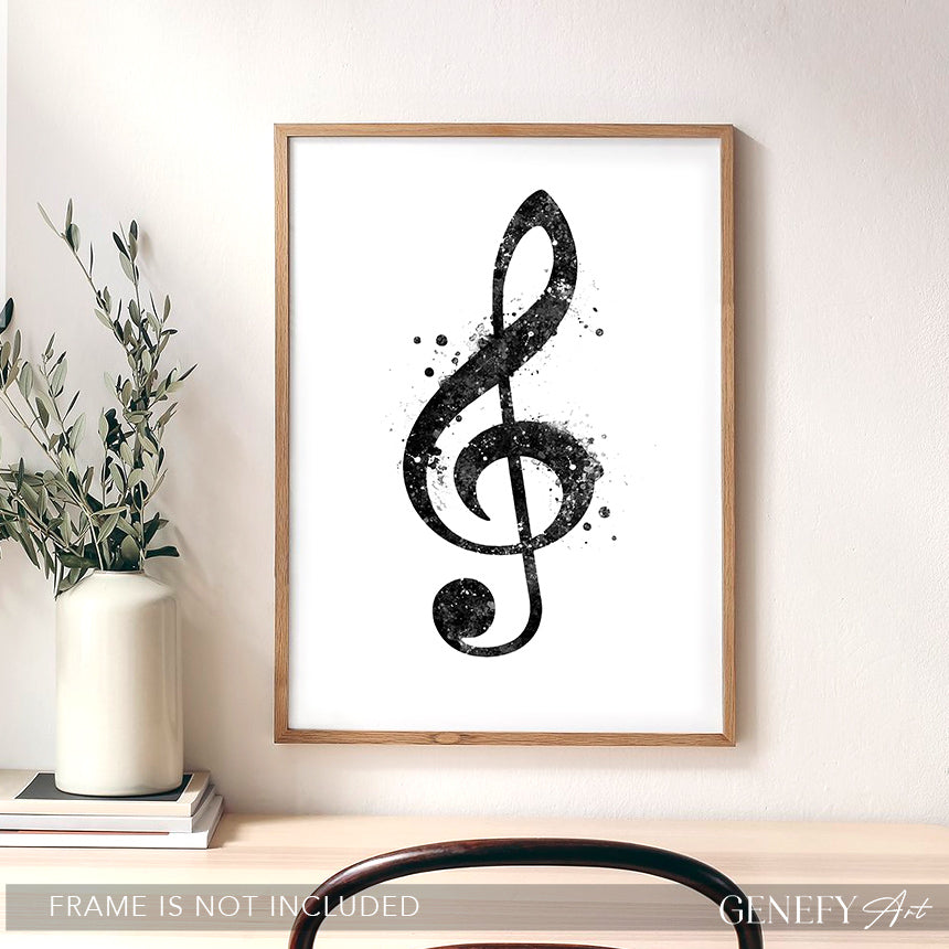 Treble Clef Black and White Art Print