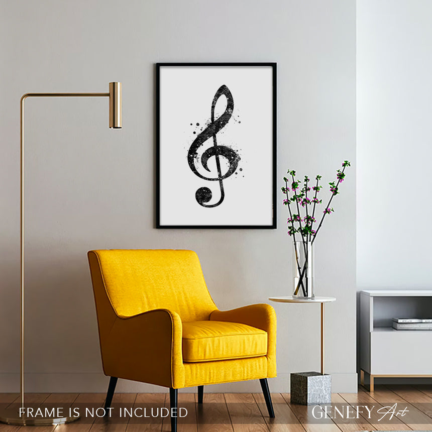 Treble Clef Black and White Art Print