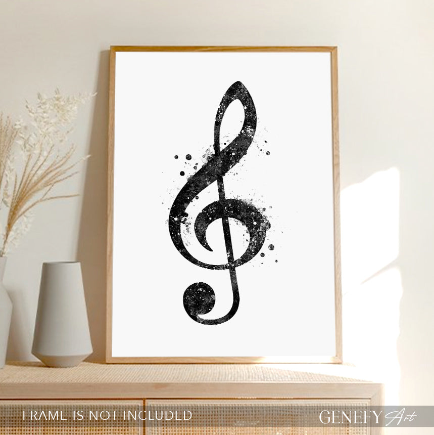 Treble Clef Black and White Art Print