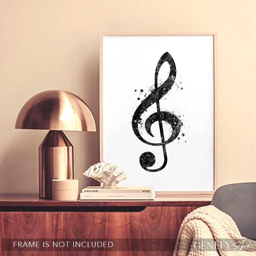 Treble Clef Black and White Art Print