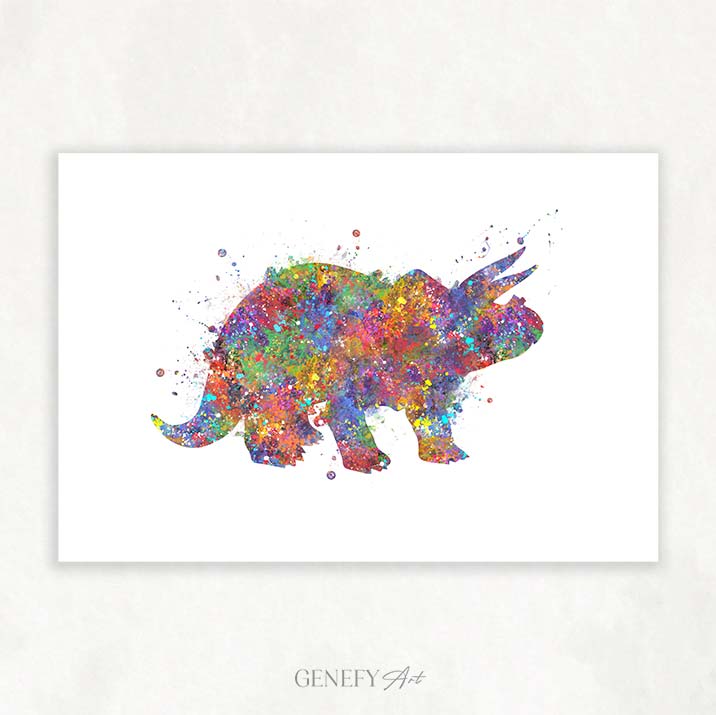 Dinosaur Triceratops Watercolour Print