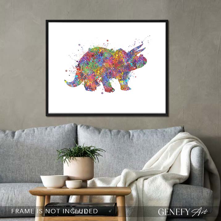 Dinosaur Triceratops Watercolour Print