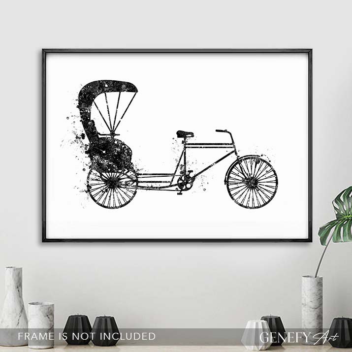 Trishaw Black and White Watercolour Print