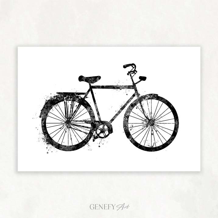 Vintage Bicycle Black and White Watercolour Print