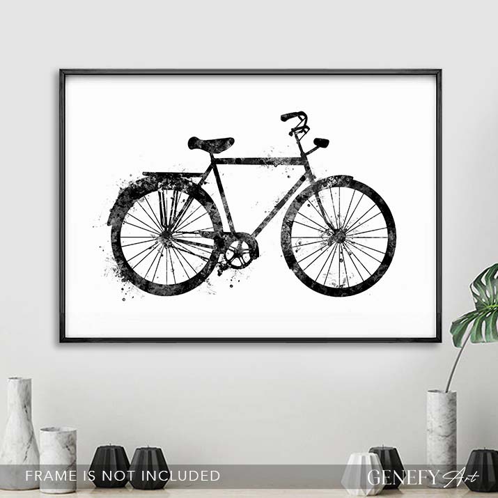 Vintage Bicycle Black and White Watercolour Print