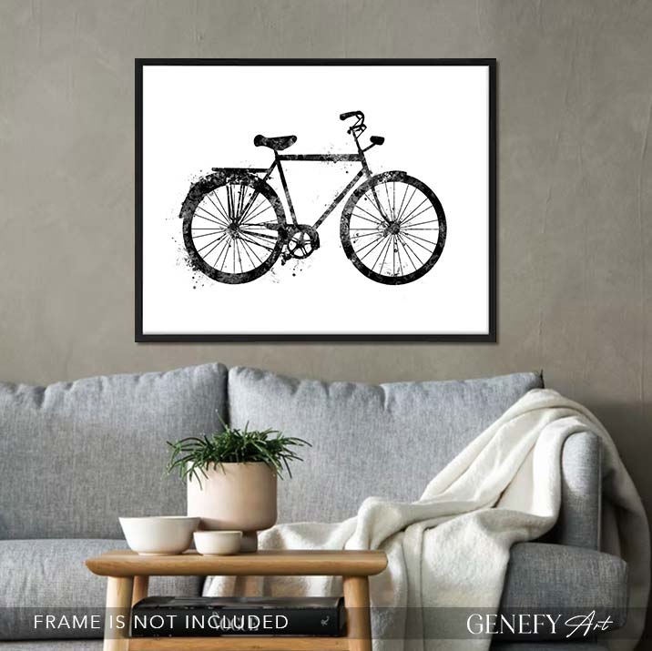 Vintage Bicycle Black and White Watercolour Print