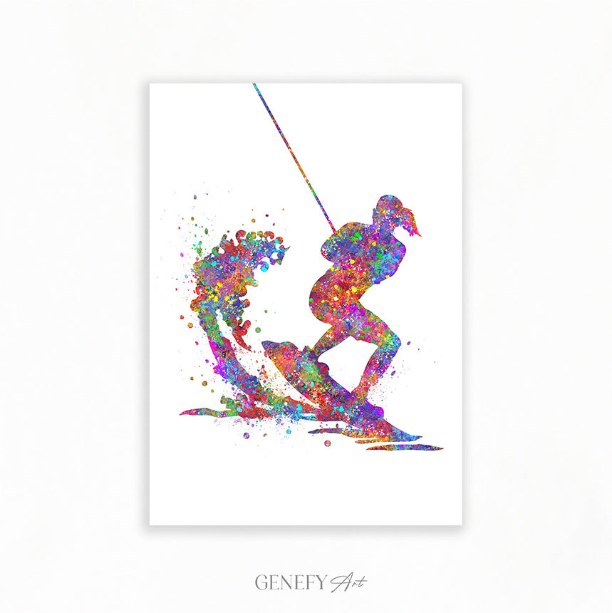 Water Skiing Watercolour Art Print