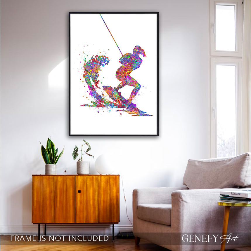 Water Skiing Watercolour Art Print
