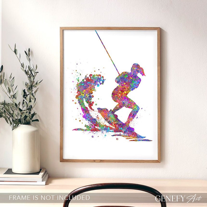 Water Skiing Watercolour Art Print