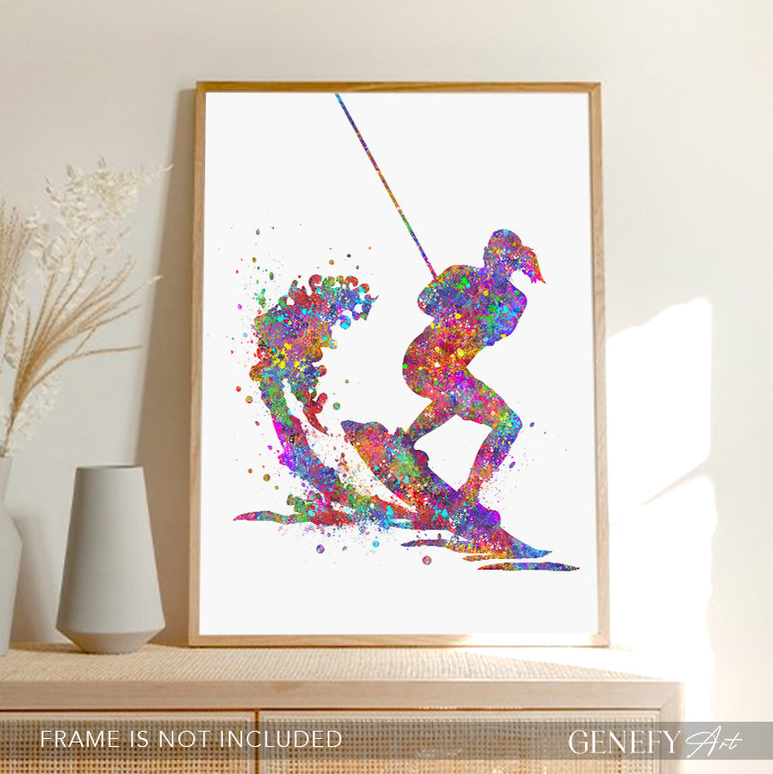 Water Skiing Watercolour Art Print
