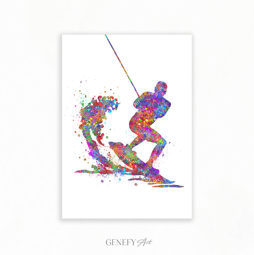 Water Skiing Watercolour Art Print